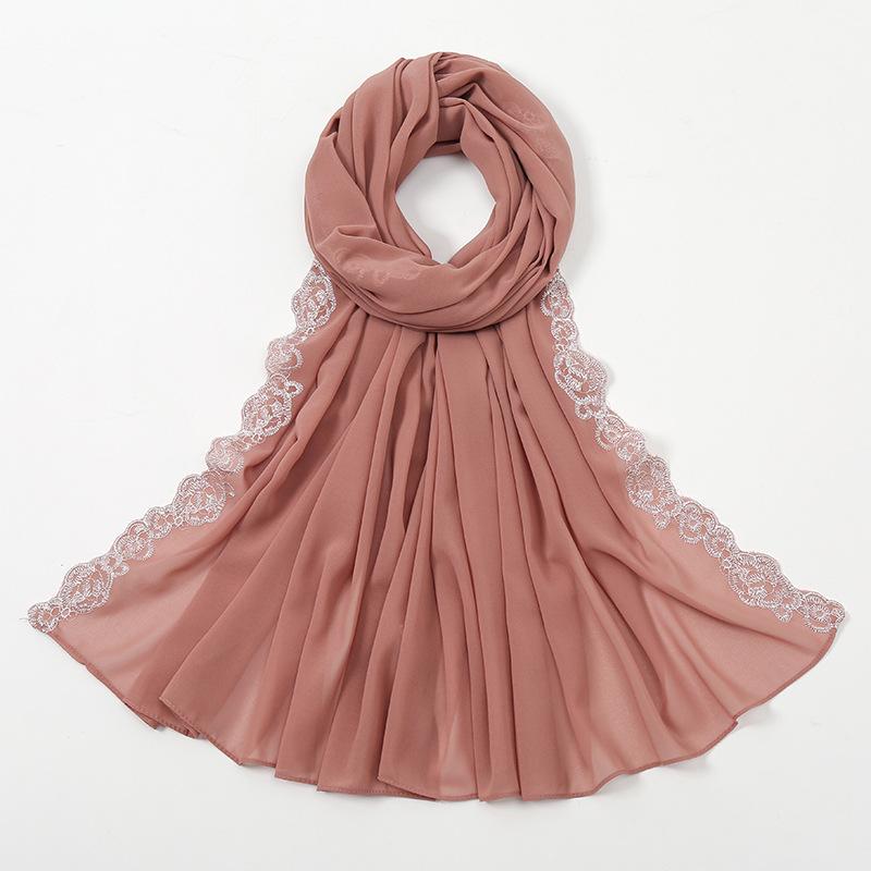 Flower Rose Embroidery Chiffon Hijab Scarf for Woman Muslim Hijabs Fashion Long Shawl Wrap Long Scarf Islam Turban Headscarf