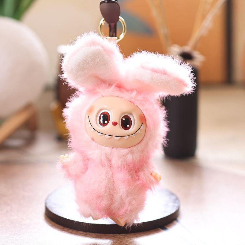 Cute Vinyl Rabbit Plush Toy Keychain Adorable Bunny Bag Charm Pendant Doll Ornament For Backpack Decor