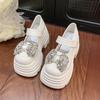 Plateau Schleife Strass kleine Lederschuhe Damen Einzelschuhe neu Muffin dicker Absatz Mary Jane