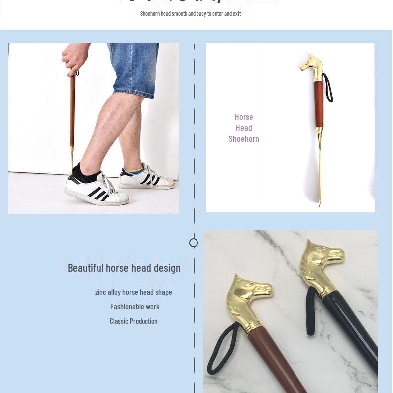 Metal Shoehorn with Lanyard: 32 Cm Horse Head Long Handle for Easy Shoe Lifting