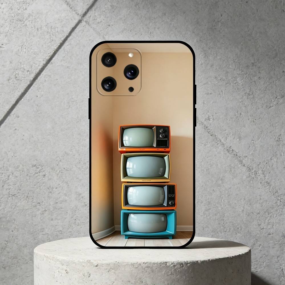 

R-RetroVintage Phone Case For iPhone 17,16,15,14,13,12,11 Plus,Pro Max,SE4Soft Silicone Black Cover iPhone12PRO