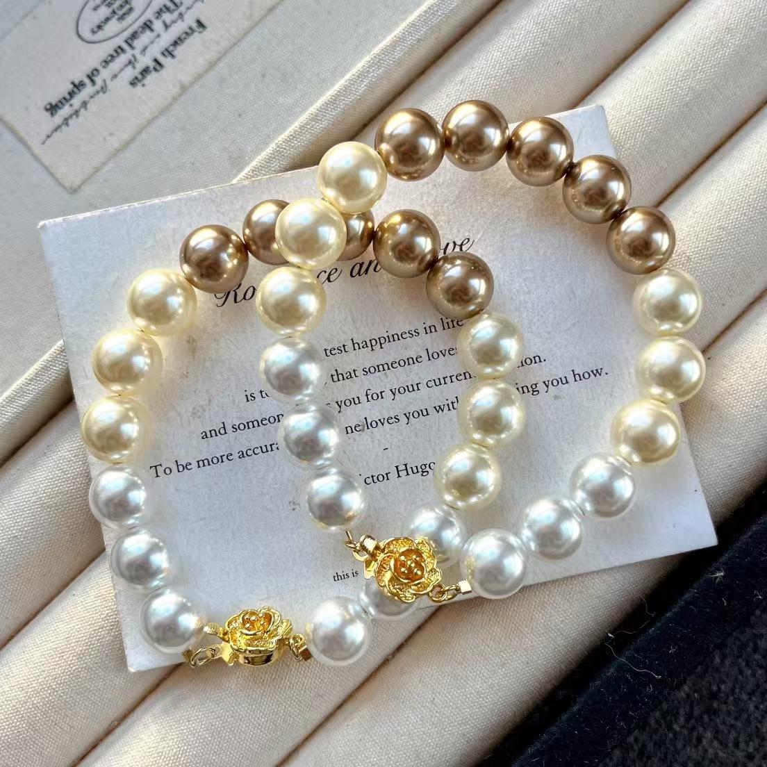 10Mm Retro Maillard Artificial Crystal Pearl Bracelet Design Sense Gradual Change Color Bracelet