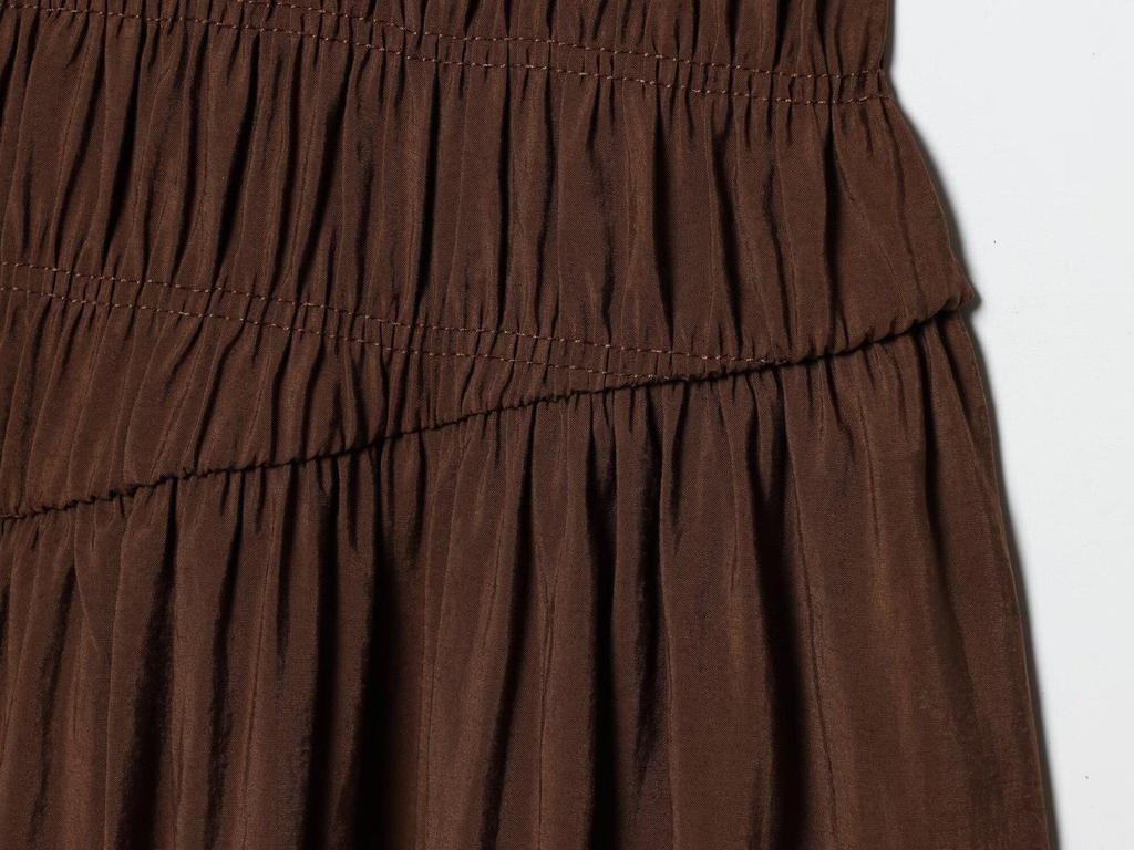2026 Hot-Selling Retro Coffee Pleated Sleeveless Women's Long Dress with Waist-Cinched Big Hem