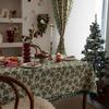 Tablecloth Christmas Holly Leaf Bronzing Berry Print Festive Table Cloth Cover Coffee Table Rectangle