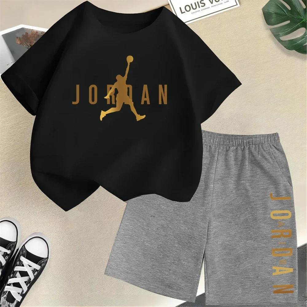 Sommer Kurzarm Kinder Set Slam Dunk Meister Muster Druck Sport T-Shirt+Shorts 2er Set Kinder Jungen Mädchen Mode Trainingsanzug