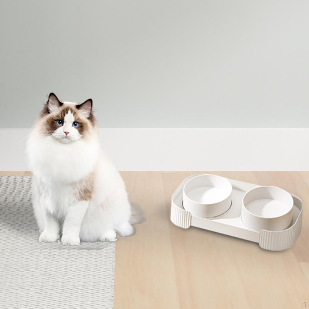 Ceramic Cat Bowls Set for Food and Water, Elevated Design Cats Puppies
