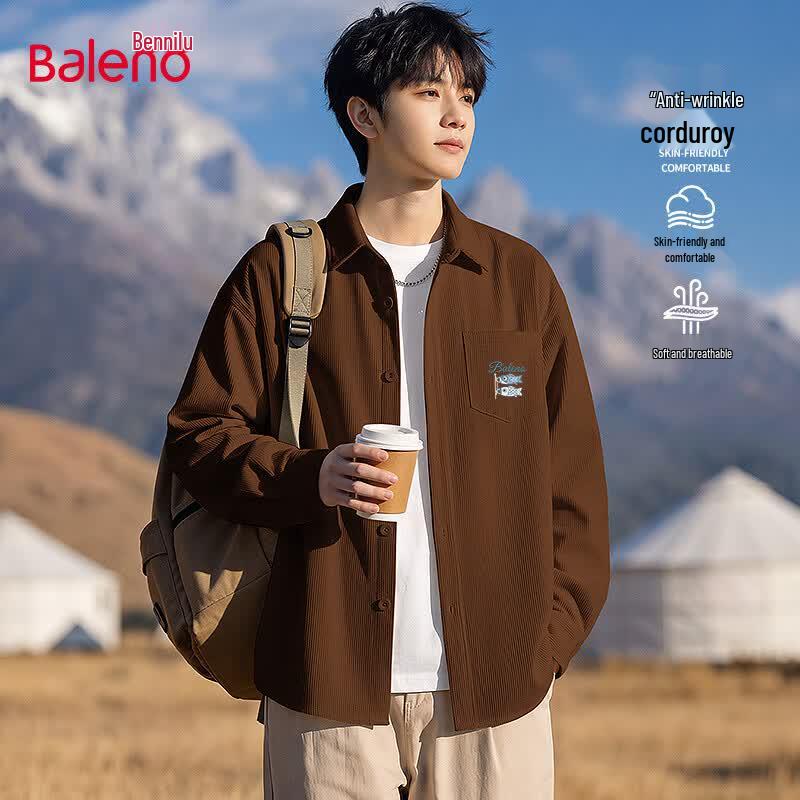 Baleno Men s 2026 Autumn Corduroy Long Sleeve Shirt 5XL