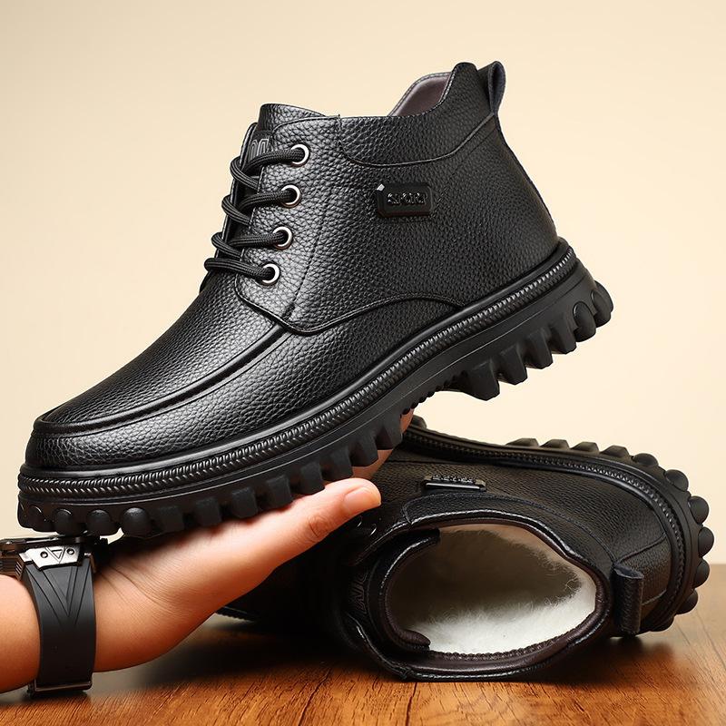 First layer cowhide men s cotton shoes men s velvet warm casual leather shoes non-slip foot cover genuine leather wool men s leather shoes 38