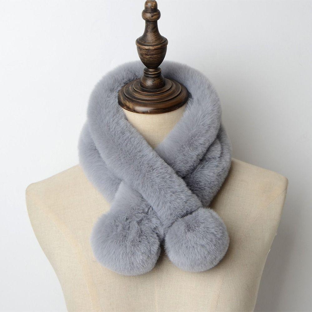 Fluffy Pompoms Warm Cross Scarf Plush Neck Warmer Fashion Neckerchief Wrap For Women Girls