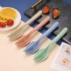 Portable Cutlery Set 3 In 1 Kitchen Tableware Set Travel Reusable Wheat Straw Knife Fork Spoon Dinnerware Camping Cutlery Set
