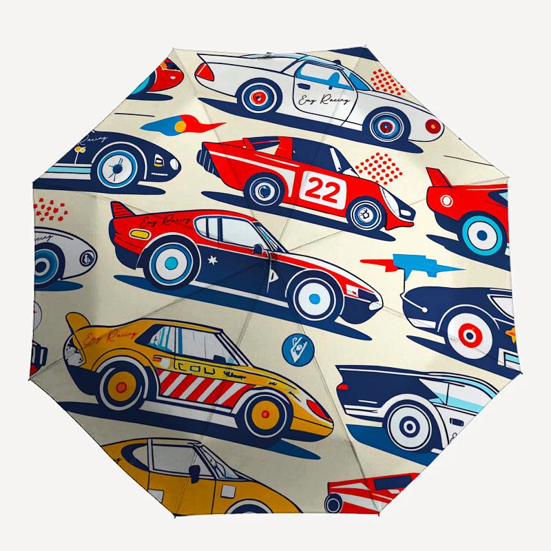 1 Stück Retro-Rennwagen-Muster-Schirm mit Kunststoffgriff, Geeignet für alle Jahreszeiten Outdoor PT377