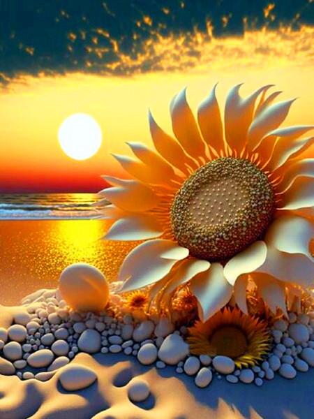 Diamond Painting Full Drill Sunflower Bicycle Home Decor Embroidery Mosaic Sunset Seaside Landscape Crystal Wall Sticker