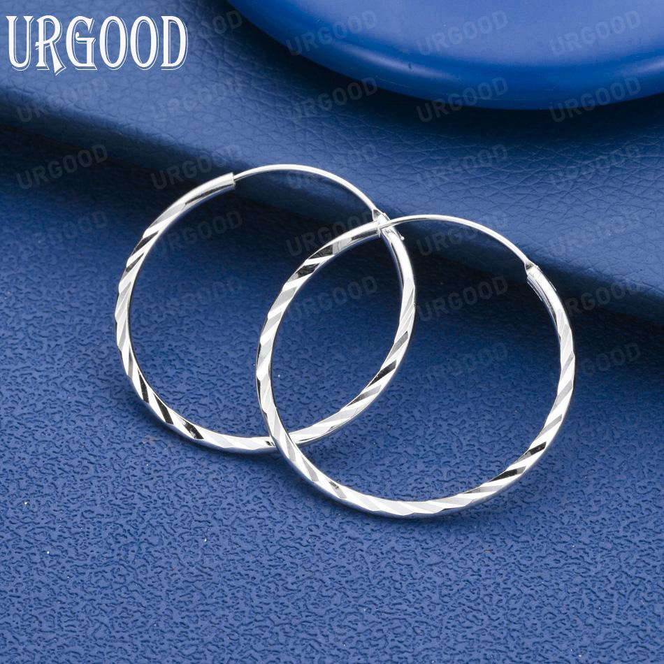 925 Sterling Silver Wedding Gift 35/50mm Circle Pierced Earrings Charming Jewelry