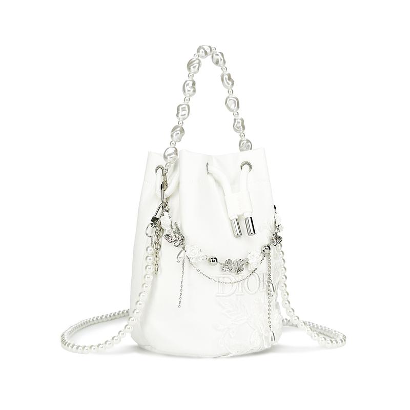 DIOR Bag [Customized Cosmetic Bag] Moon Shadow Butterfly Glitter Cat Gift Companion Elegant and Exquisite Simple Rose Butterfly Dream pearl white