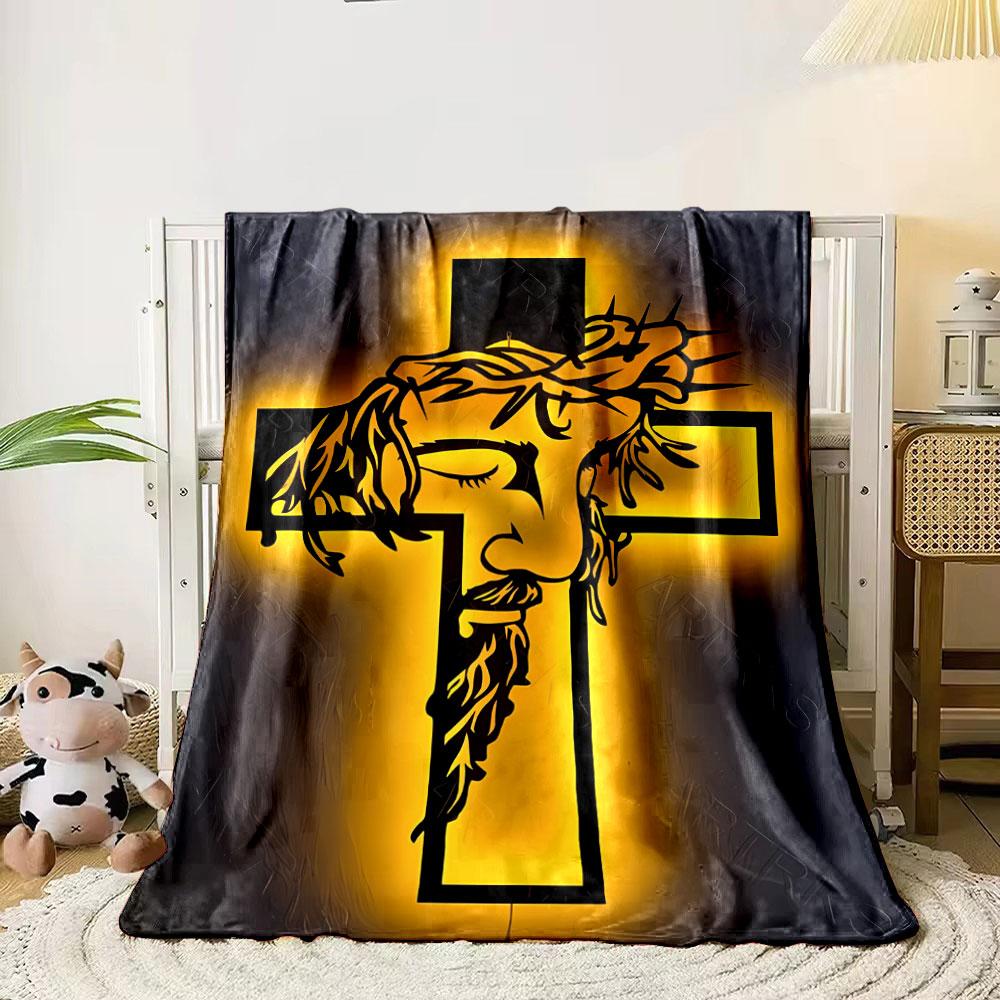 Jesus Cross Crown Pattern Blanket Printed Blanket for Living Room Bed Couch lunch break Soft Cozy Blanket for Friend's festival Gift