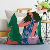Illustration Style Printed Decorative Pillowcase Bedroom Living Room Square Cushion Pillowcase