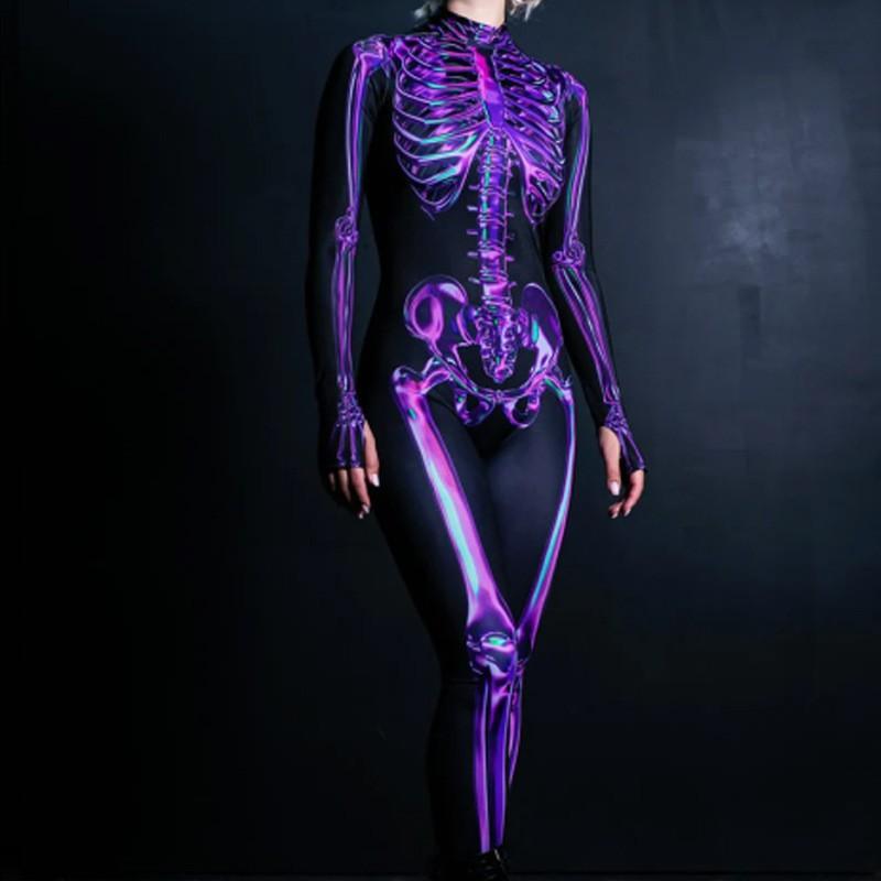 Halloween Family Matching Outfit Skeleton Print Jumpsuit Pants Women Kids Street Style Slim Fit