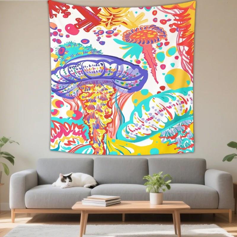 Boho Chic Wall Tapestry With Moon Phase Floral Starry Sky Design Bedroom Yoga Studio Decor