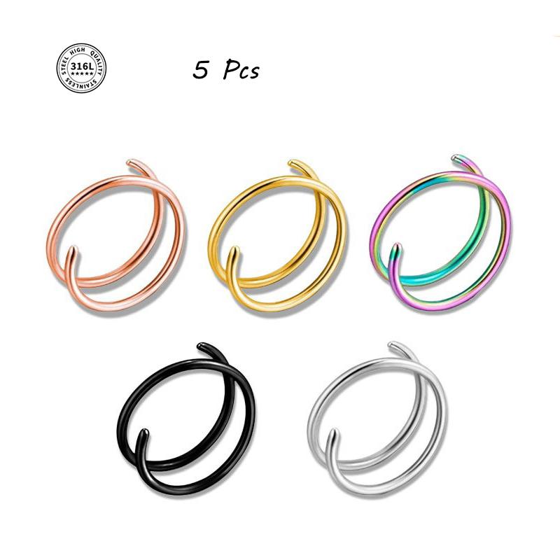 Double Hoop Nose Ring Stainless Steel for Single Piercing, Snug Spiral Nose Ring 20G 8/10mm Thin Nose Rings Piercing Jewelry