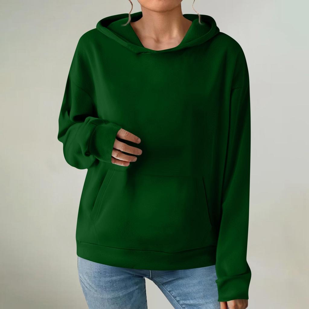Women's Fashionable Long-sleeved Pullover And Solid-color Hooded Sweatshirt