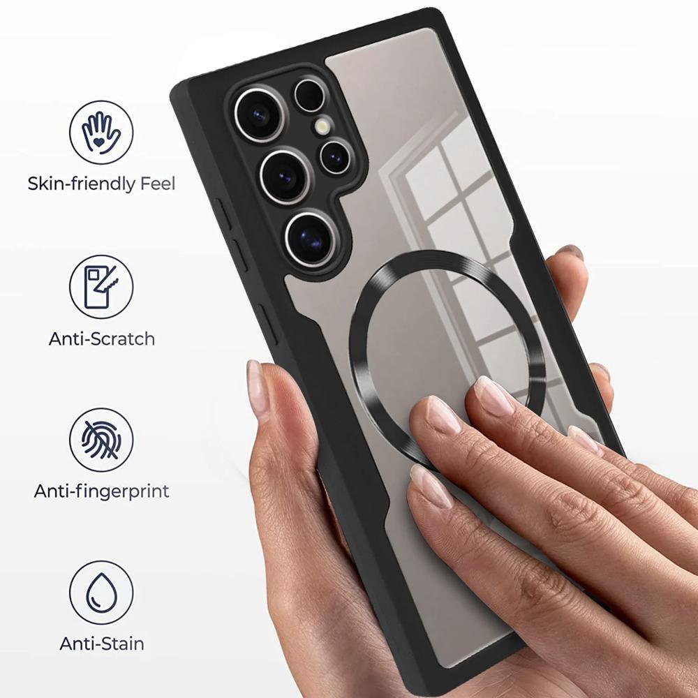 360° Schutz Magsafe Hülle für Samsung Galaxy S24 S23 S22 Ultra Plus FE Doppelseitige Weiche Silikon Klare Magnetische Hülle