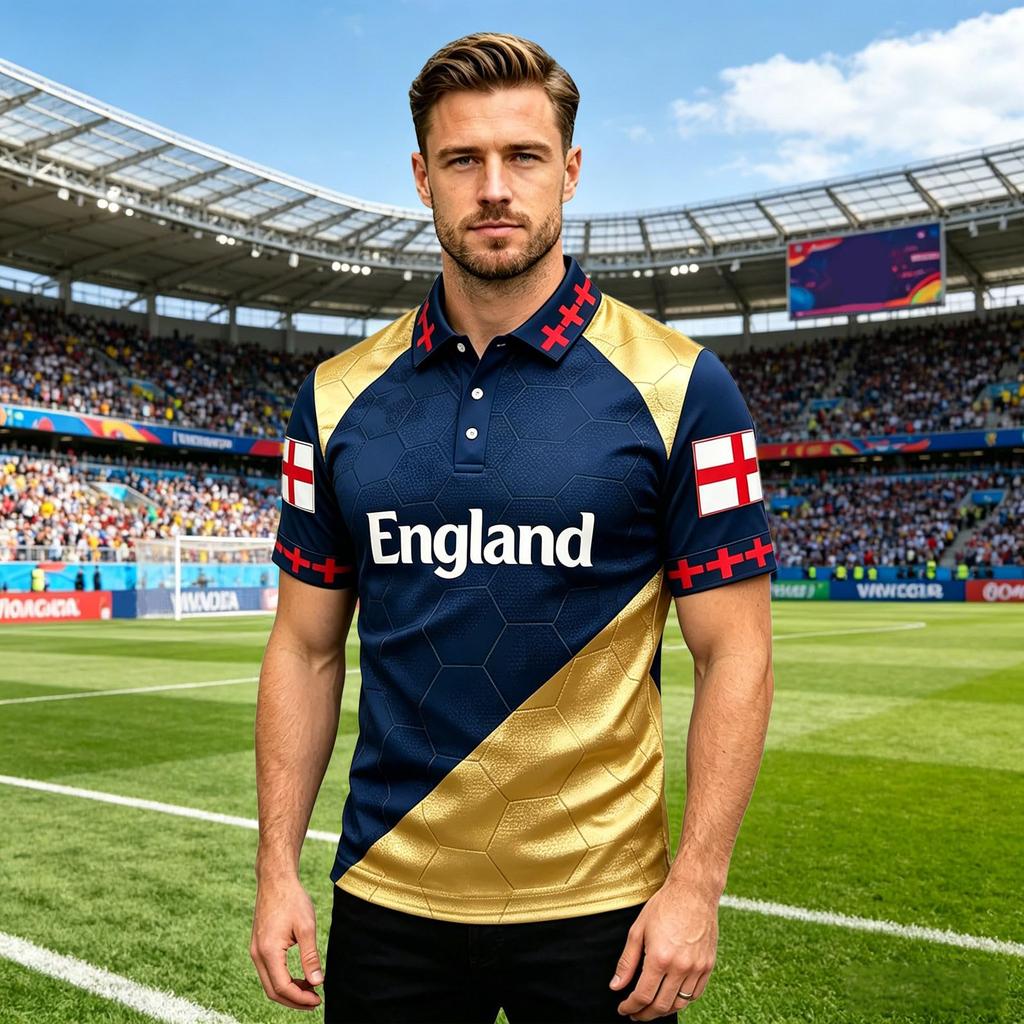 Men's Classic Polo Shirt Football Jersey England Style Short Sleeve Button Collar Lightweight Breathable Fabric Sportswear