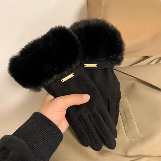 Women Thermal Gloves Warm Winter Gloves with Furry Cuffs Windproof Driving Cycling Skiing Touchscreen Gloves for