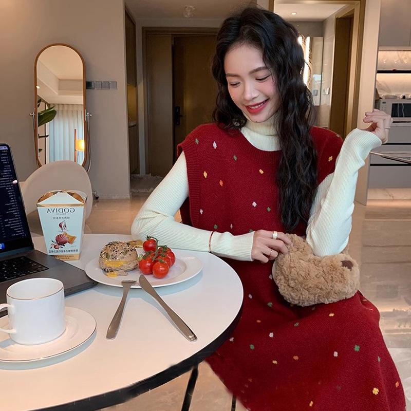 

High-End 2025 Winter Maternity Dress for Women: Christmas/New Year Base Layer Top Set M