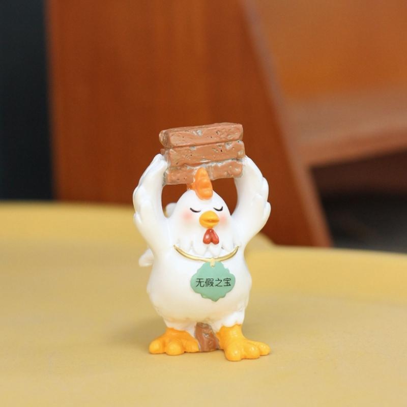 Resin Chicken Figurines with Brick Chicken Garden Statues Decors Decorative Ornament for Home Table Desk Yard Decors