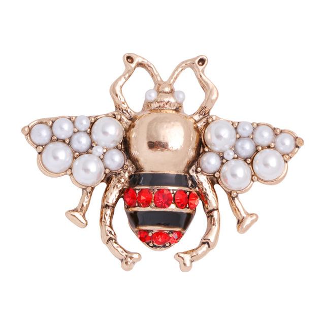 Insect Bee Brooch Enamel Pin Pearl Rhinestone Crystal Corsage Cardigan Coat Collar Brooches For Women Men Jewelry
