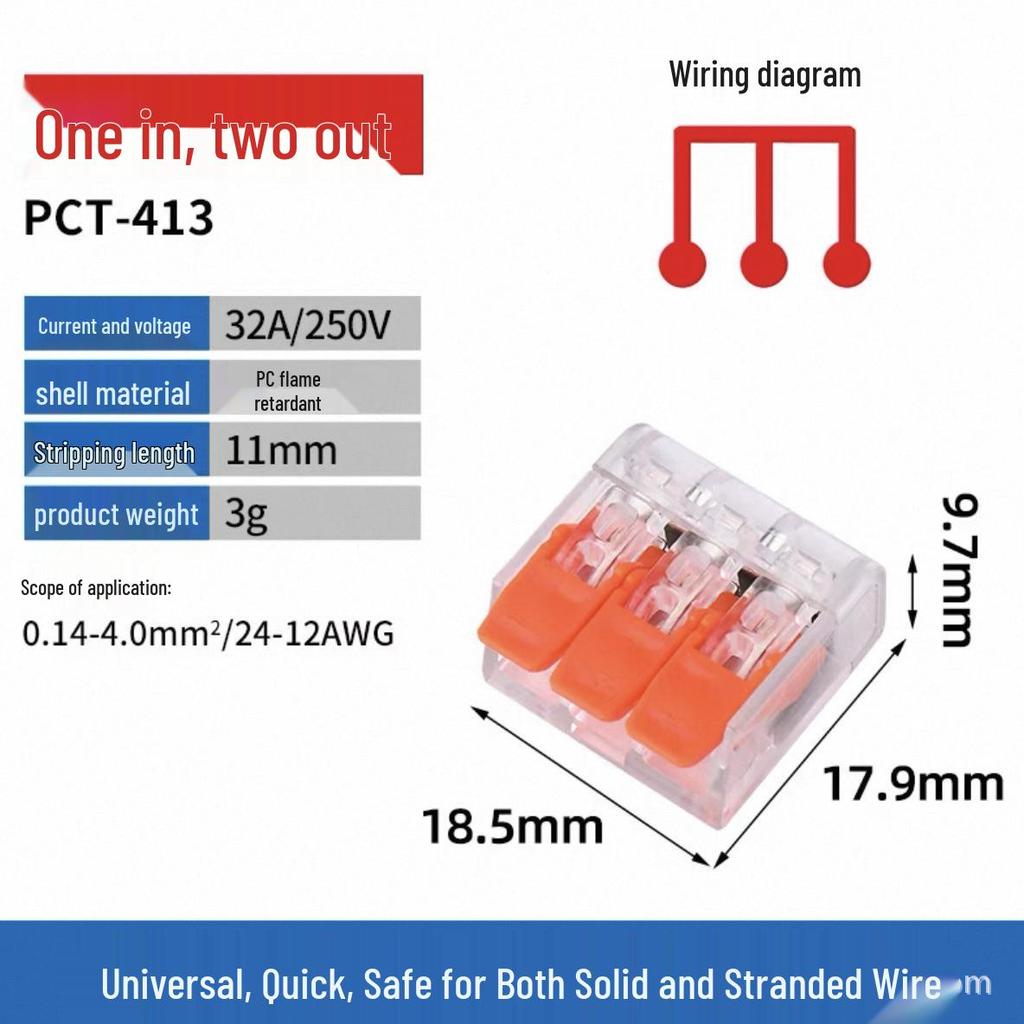 Box of 75 PCT Quick Connect Transparent Push-in Wire Connectors for Lighting Fixtures and Parallel Connections