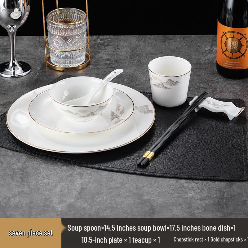 Gold Rimmed Bone China 9-Piece Banquet Tableware Set