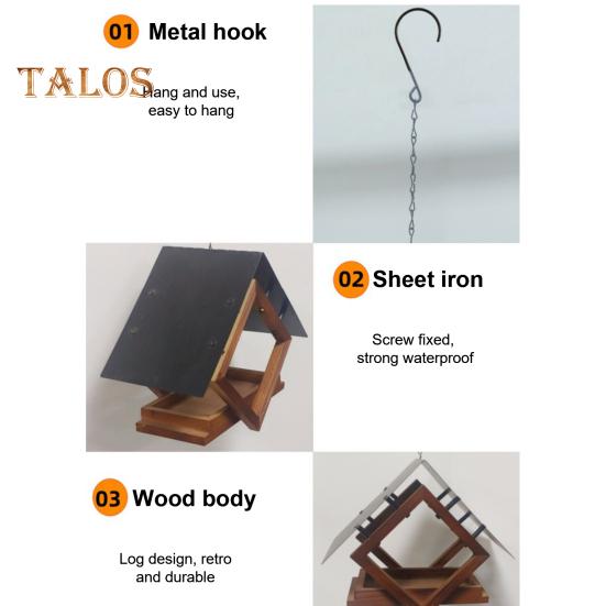 Birds Feeders Outdoor Hanging Wooden Birds Feeder with Weatherproof Metal Roof Wildbird Feeder House for Garden Courtyard Decor