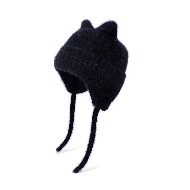 Thickened Knitted Cap Winter Hat For Kids With Thermal Ear Protection Cold Weather Windproof Design Polyester