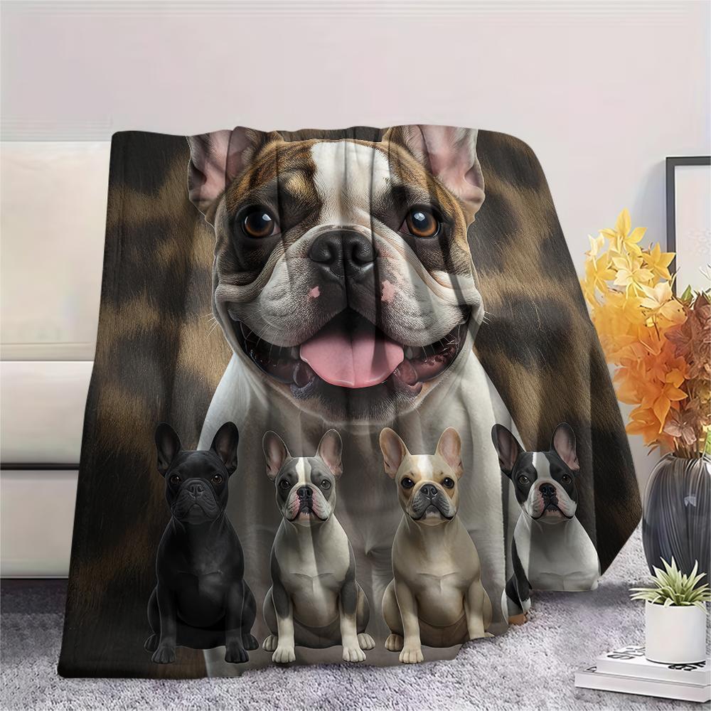 1Pc French Bulldog Print Flannel Blanket, High quality Comfortable for All Seasons, Home Decor, Warmth and Comfort, Perfect for Gifts