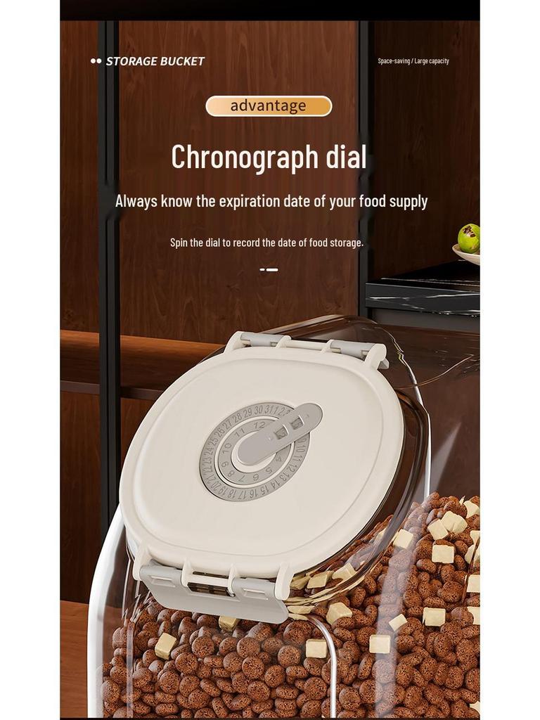 Large Capacity Sealed Moisture-Proof Pet Food Storage Bucket, Transparent for Cat and Dog Food