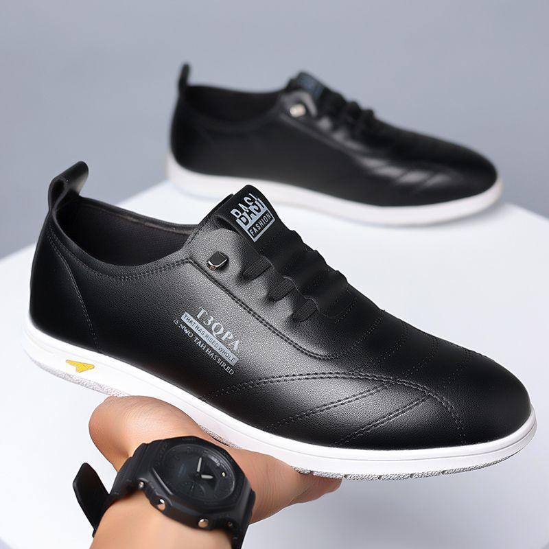 Casual men's shoes 2025 autumn new lace-up-free white shoes men's trend fashion soft leather driving shoes men