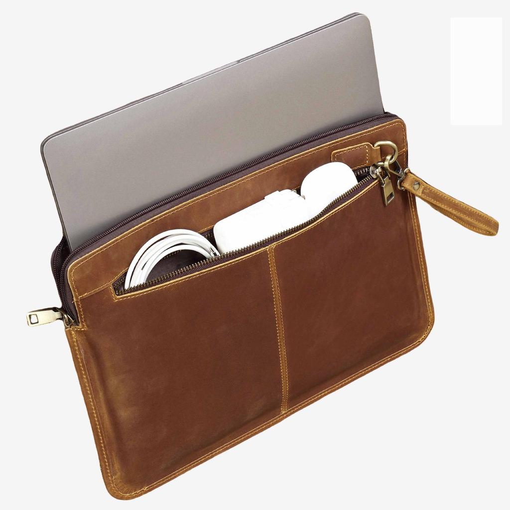 Compatible with New MacBook Pro 14, Genuine Leather Protective Case and Cowhide Inner Sleeve.