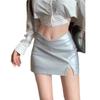 Spicy Girl V-Waist High-Waisted PU Leather Bodycon Mini Skirt With Side Slit - Hong Kong Style