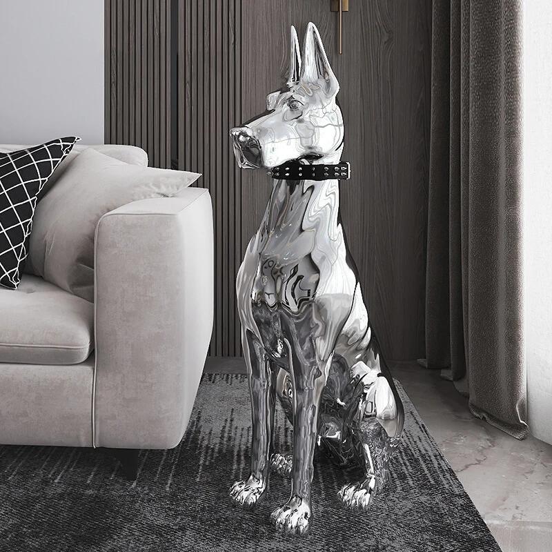large sculpture Decoration Electroplating resin Dog floor mounted Statues Porch TV Cabinet Living Room Ornaments Figurines Home