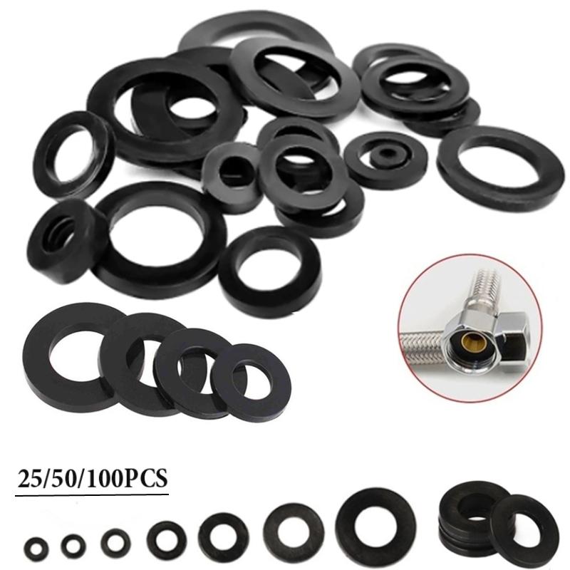 

25/50/100pcs M3 M4 M5 M6 M8 M10 M12 Black Plastic Rubber Flat Washer Plane Spacer Insulation Gasket Ring For Screw Bolt M3x7mm 100PCS