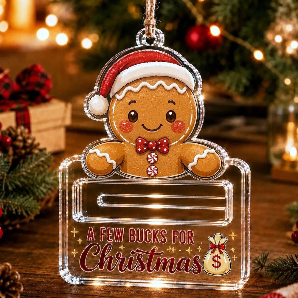 Acrylic Christmas Cash Gift Holder Ornament Clear Hanging Loop Money Gift Holder Cash Slot Printed Christmas Message