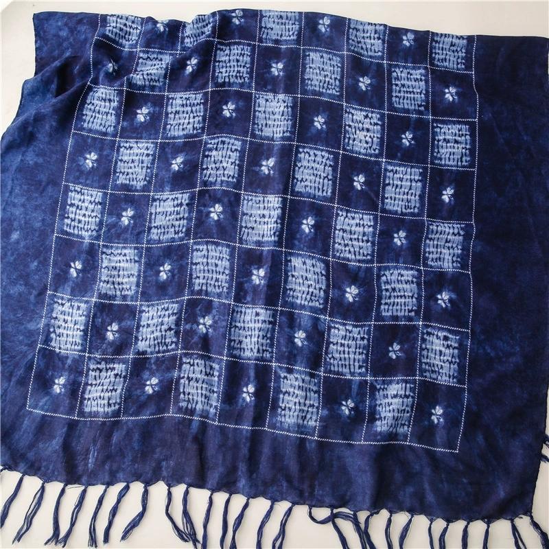 New Ethnic-Style Tie-Dye Colorized Blue-And-White Cotton And Linen Scarf Travelling Shawls For Women