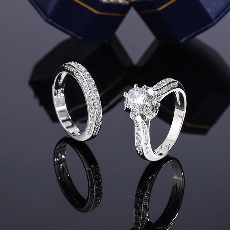 High Quality Crystal Zircon Wedding Ring Set Fashion Big Stone Finger Ring Promise Bridal Engagement S925 Silver Rings for Women
