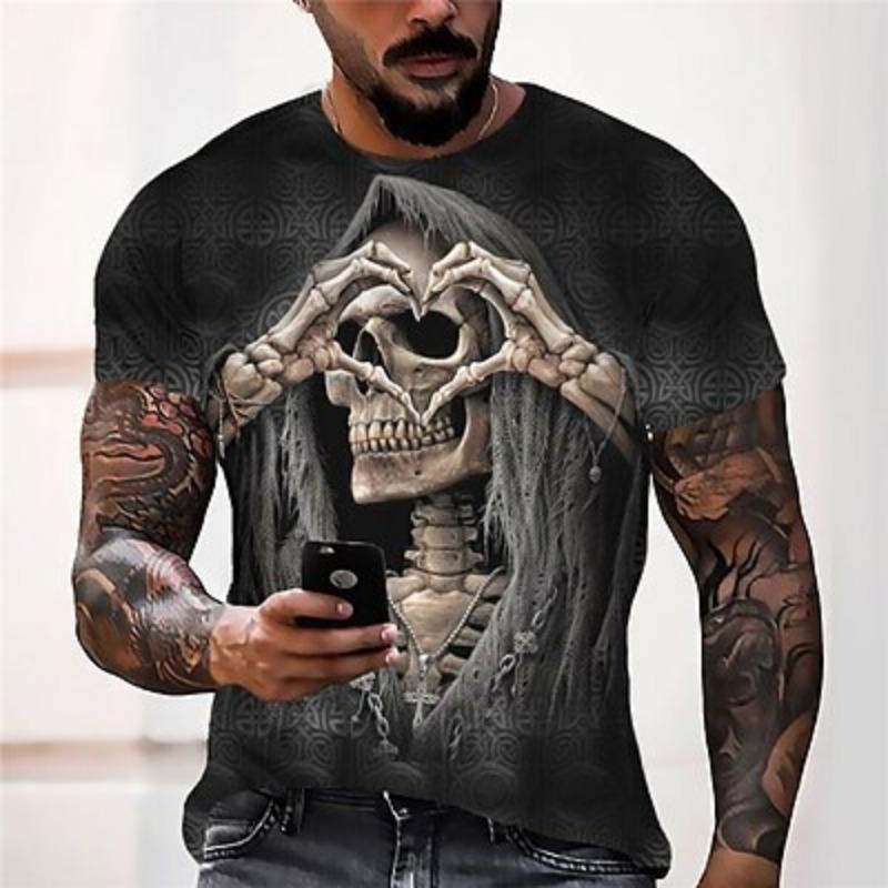 Men's Skull Graphic Prints Shirt T Shirt Tee Retro Shirts Short Sleeve T Shirt 3D Print Round Neck Shirt Vintage Designer Retro Street Daily Holiday