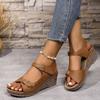 New Sandals Women's Wedge Heel Velcro Thick Sole Large Size One-word Sandals