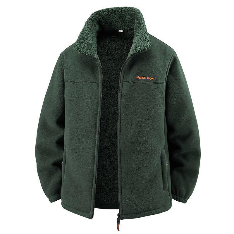 Men's Double-Sided Fleece Cardigan Jacket: Enhanced Warmth for Autumn & Winter, Windproof, Ideal for Middle-Aged & Young Adults