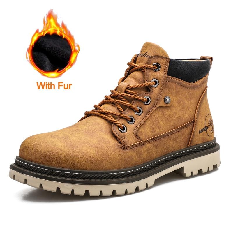 Fashion High Quality Men High Top Designer Boots Classic Lace-Up Casual Leather Round Toe Boots Men Fashion Outdoor Antiskid Ankle Boots