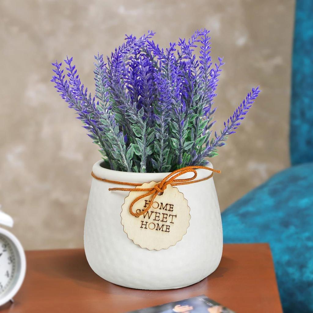 Polyester Artificial Lavender Flower Plant With Pot Home Décor Items Latest