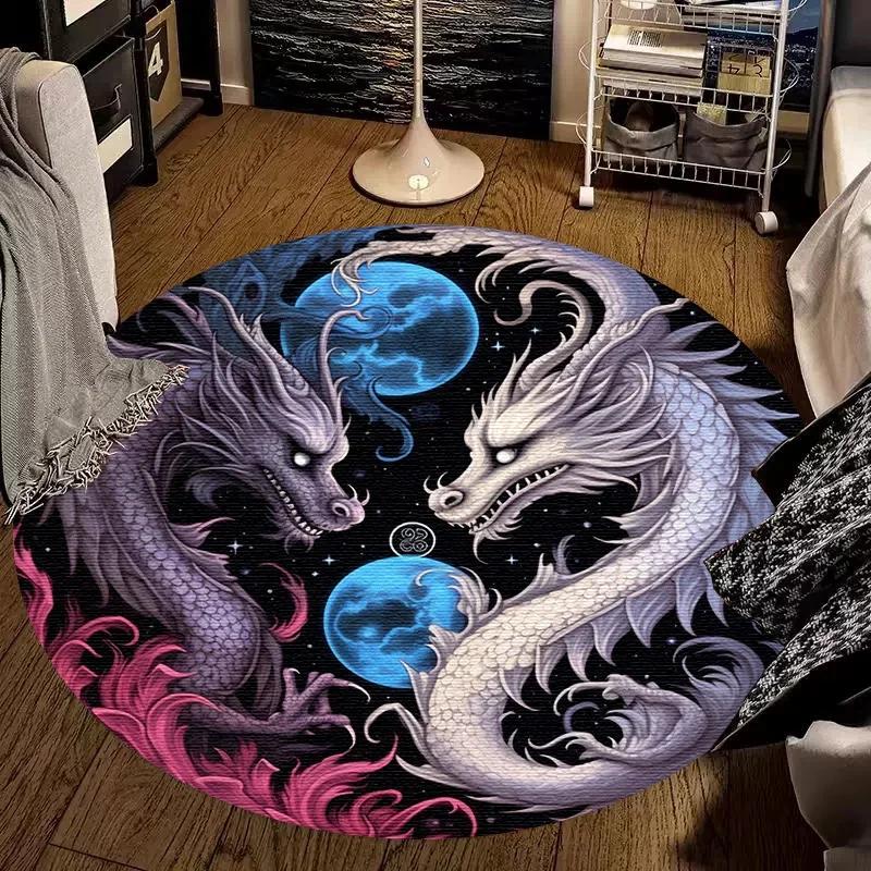 Large Round Carpet Rug Living Room Bedroom Decoration Anti Slip Tree of Life Mat Dragon Lion Tiger Yin Yang Tai Chi Carpet Rugs